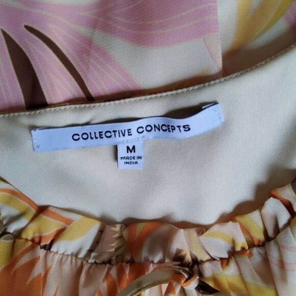 New Collective Concepts Sleeveless Crochet Trim Blouson Midi Dress Yellow Multi - Picture 13 of 13